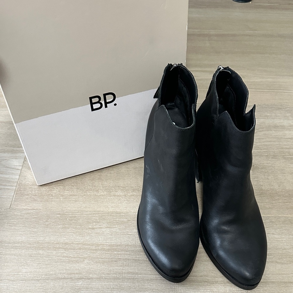 BP Black Leather Ankle Booties
